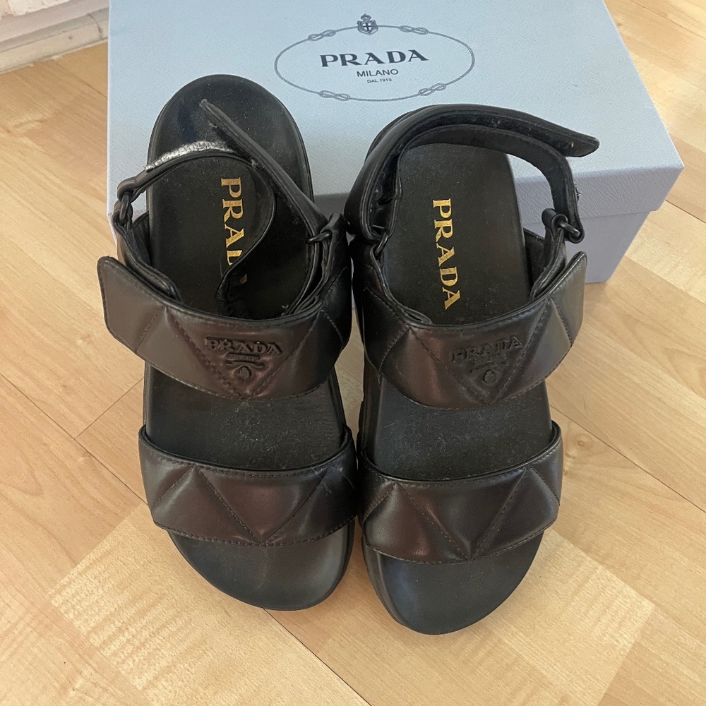 Prada Quilted Leather Slingback Sporty Sandals